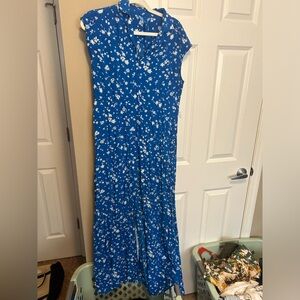 Draper James Blue and White Button Down Tie Waist Dress